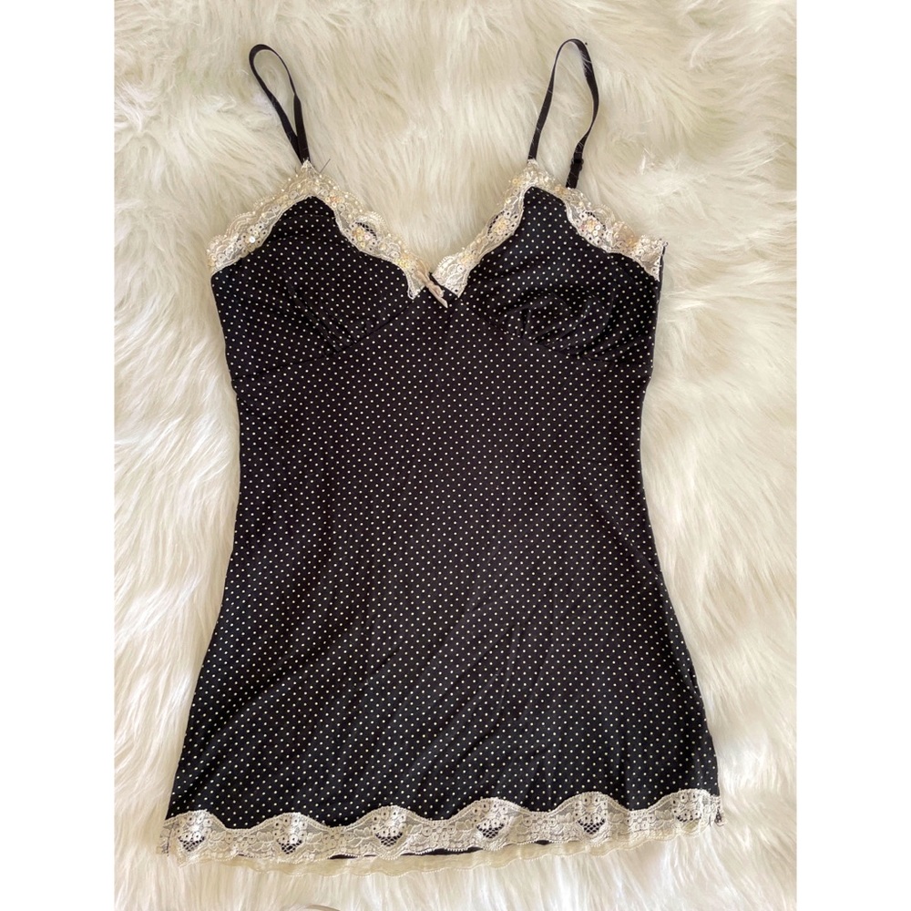 Energie-Camisole Black and Ivory Polka Dot V-Neck Tank Top